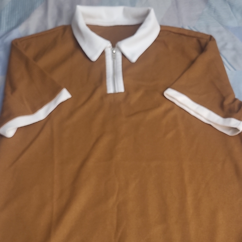 Brown Polo Shirt with White Accents